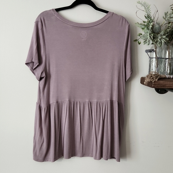 Maurices 24/7 Purple Short Sleeve Baby Doll Tee, Ruffles, Large - Picture 4 of 4